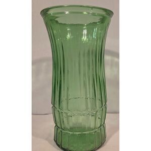 Vintage Brockway Green Glass Vase Ribbed USA Mid Century